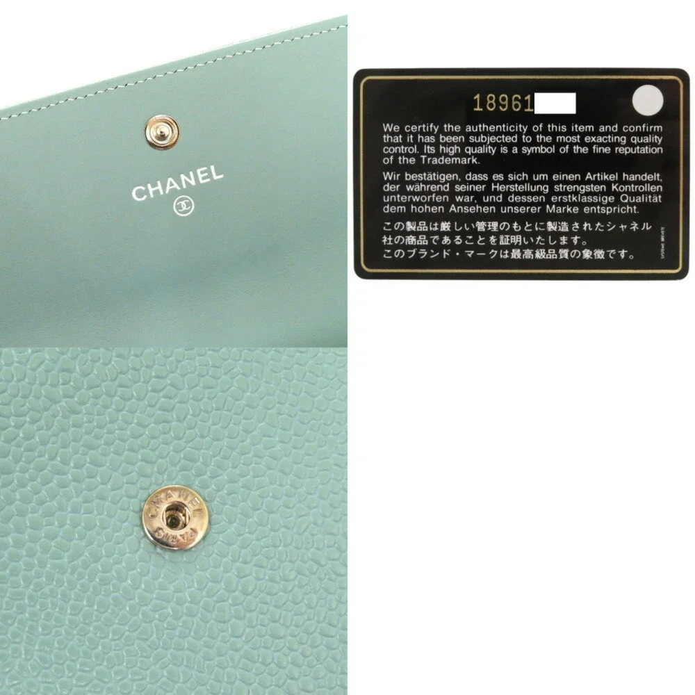 CHANEL Green Caviar Leather Logo Wallet